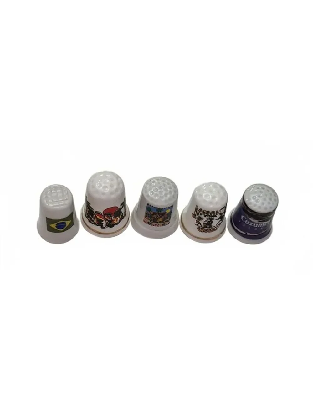 5 Vintage Ceramic Souvenir Thimbles Brazil Jamaica Cozumel